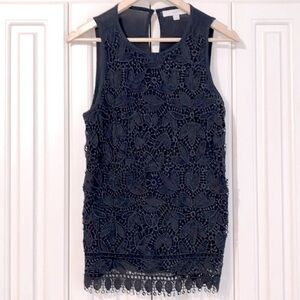 Ann Taylor LOFT Navy Blue Crochet Knit Sleeveless Top Size Small
